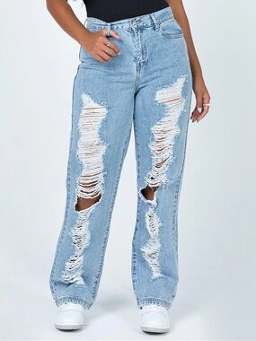 Princess Polly Light Blue Ripped Boyfriend Jeans